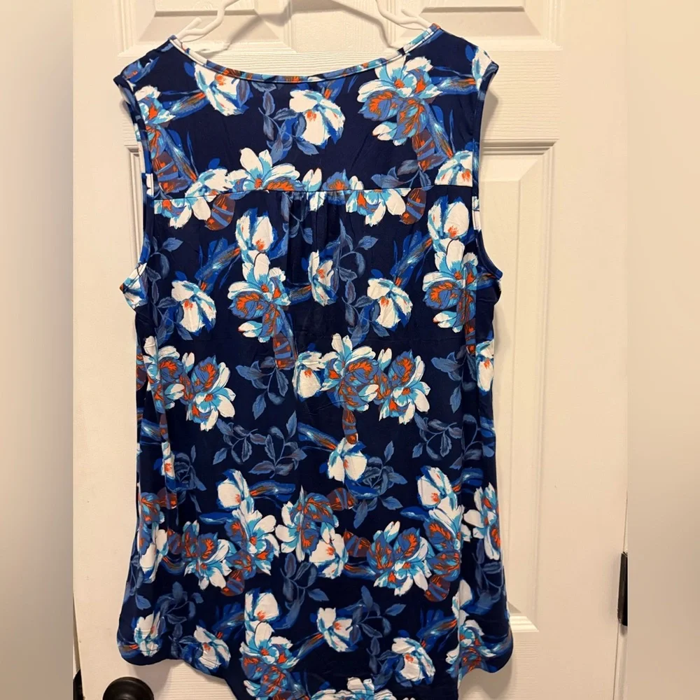 Onyx Nite Women's Floral Sleeveless Top - Blue and Orange - Picture 4 of 6